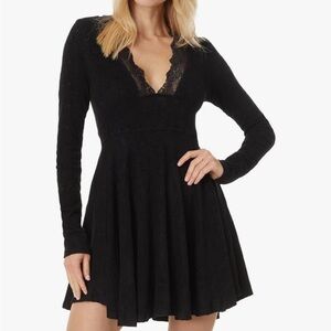New Free People All Yours Mini Dress in black with lace details